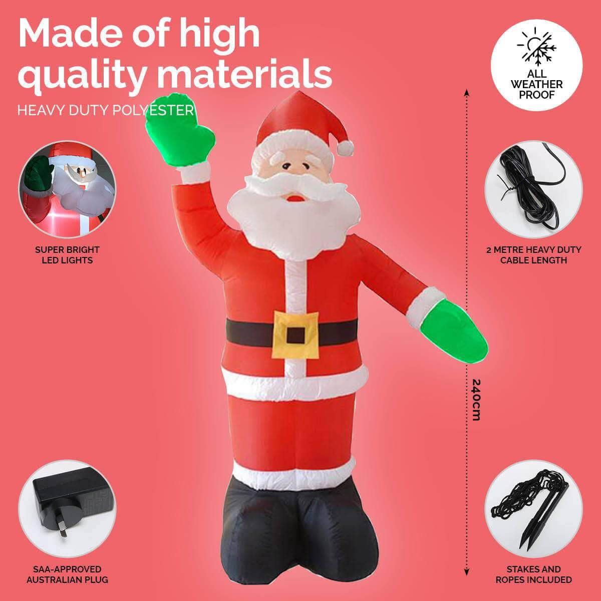 2.4m Waving Santa Self Inflating Bright LED Lighting