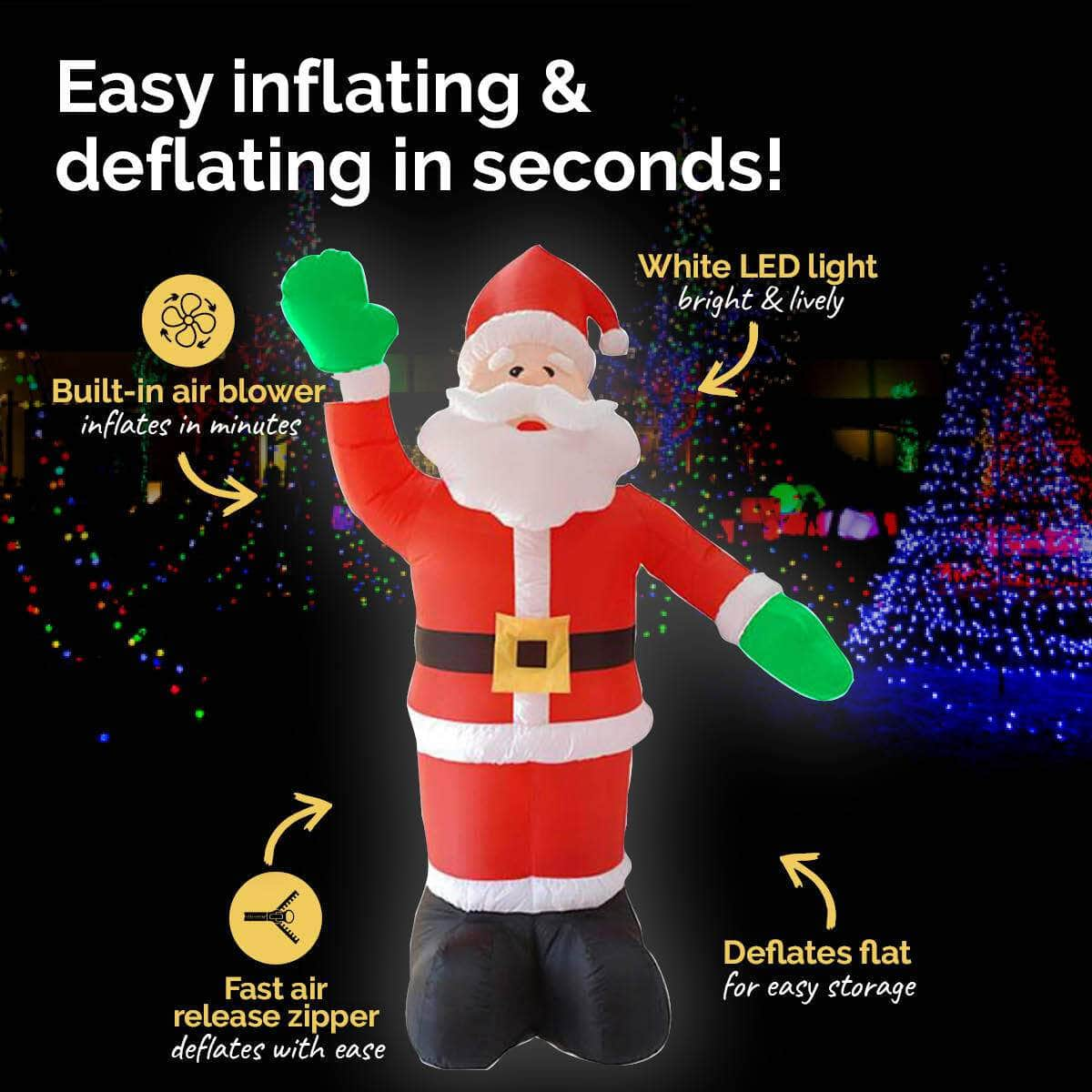 2.4m Waving Santa Self Inflating Bright LED Lighting