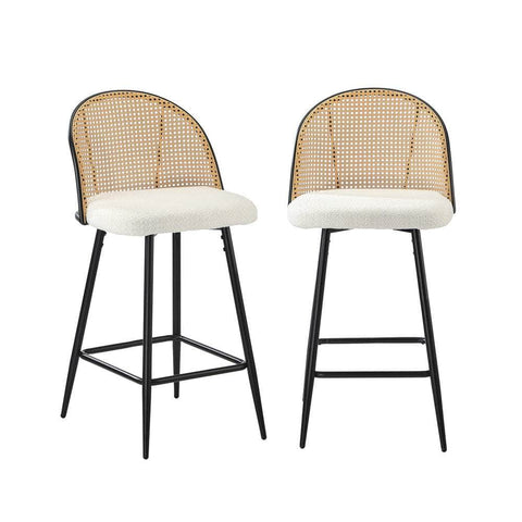 2/4x Bar Stools Kitchen Counter Stool Rattan Boucle Fabric