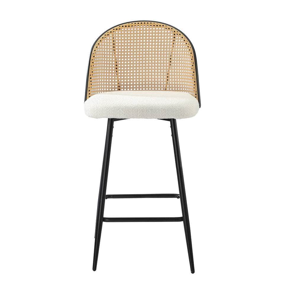 2/4x Bar Stools Kitchen Counter Stool Rattan Boucle Fabric