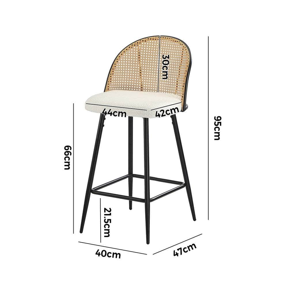 2/4x Bar Stools Kitchen Counter Stool Rattan Boucle Fabric