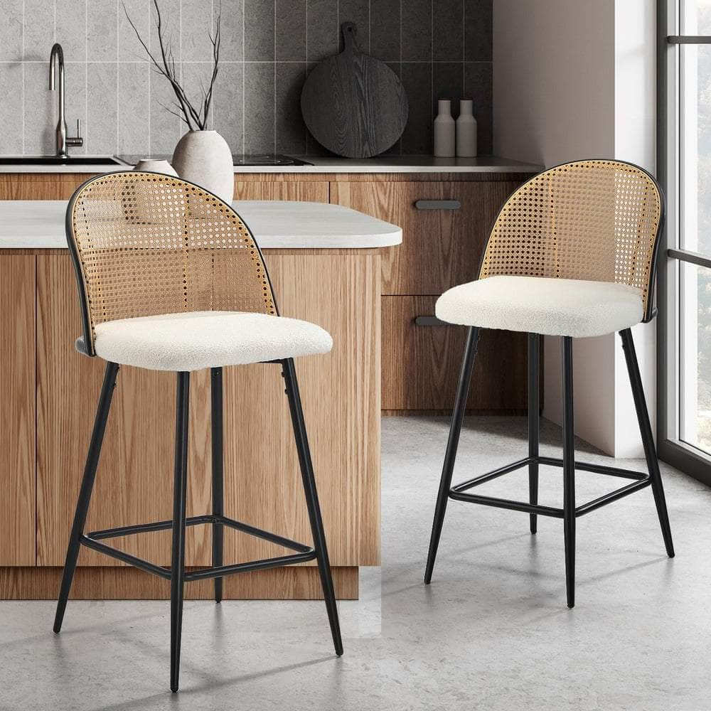 2/4x Bar Stools Kitchen Counter Stool Rattan Boucle Fabric