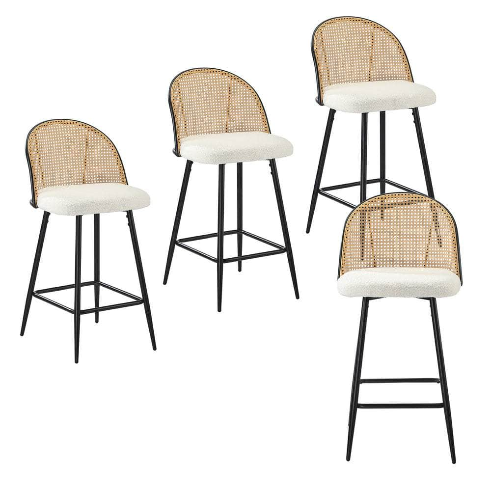 2/4x Bar Stools Kitchen Counter Stool Rattan Boucle Fabric