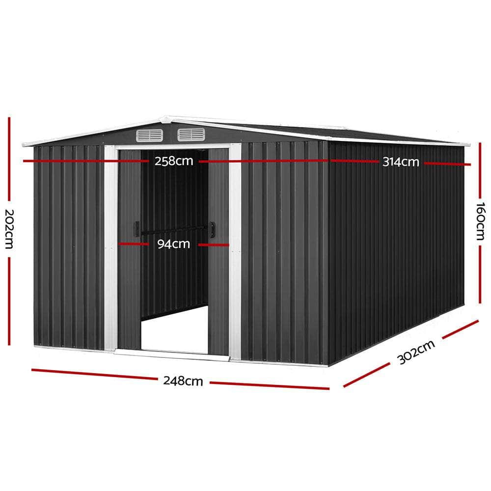 2.58X3.14M Garden Shed With Metal Base And Sliding Door