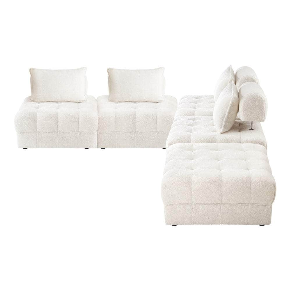 2-6 Seater Boucle Modular Sofa & Ottoman Set Armless White