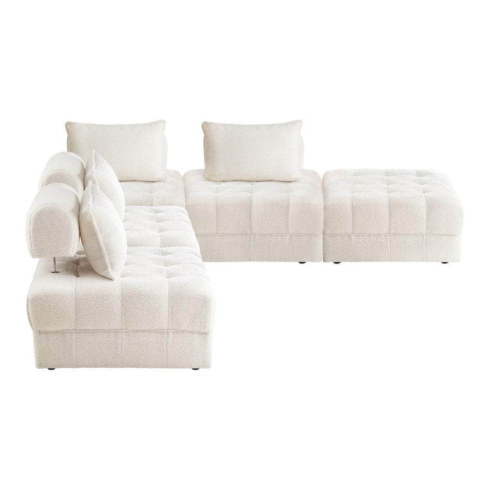 2-6 Seater Boucle Modular Sofa & Ottoman Set Armless White