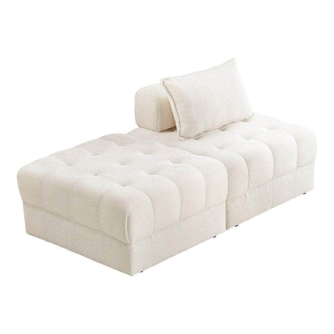 2-6 Seater Boucle Modular Sofa & Ottoman Set Armless White