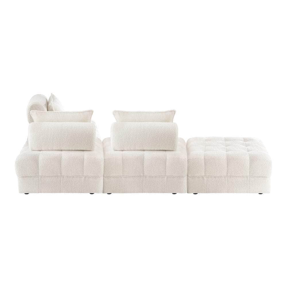 2-6 Seater Boucle Modular Sofa & Ottoman Set Armless White