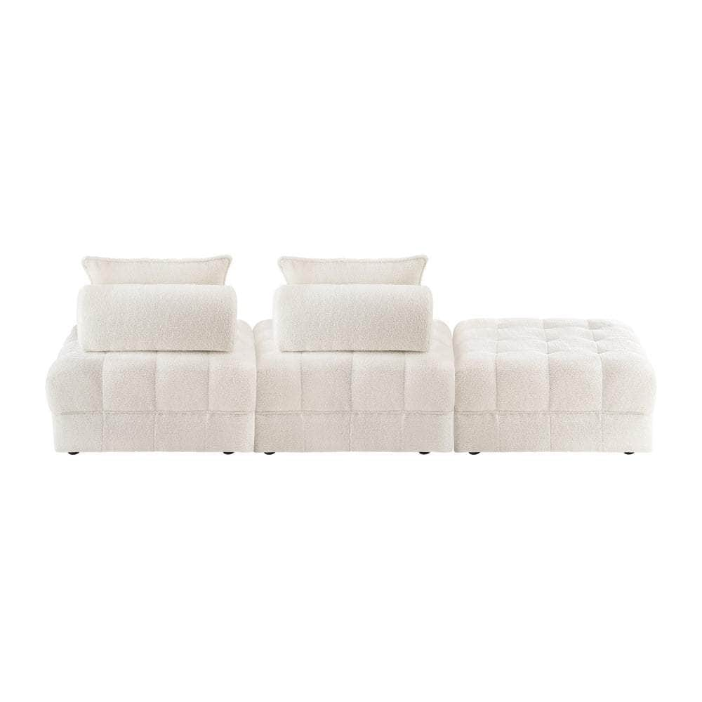 2-6 Seater Boucle Modular Sofa & Ottoman Set Armless White