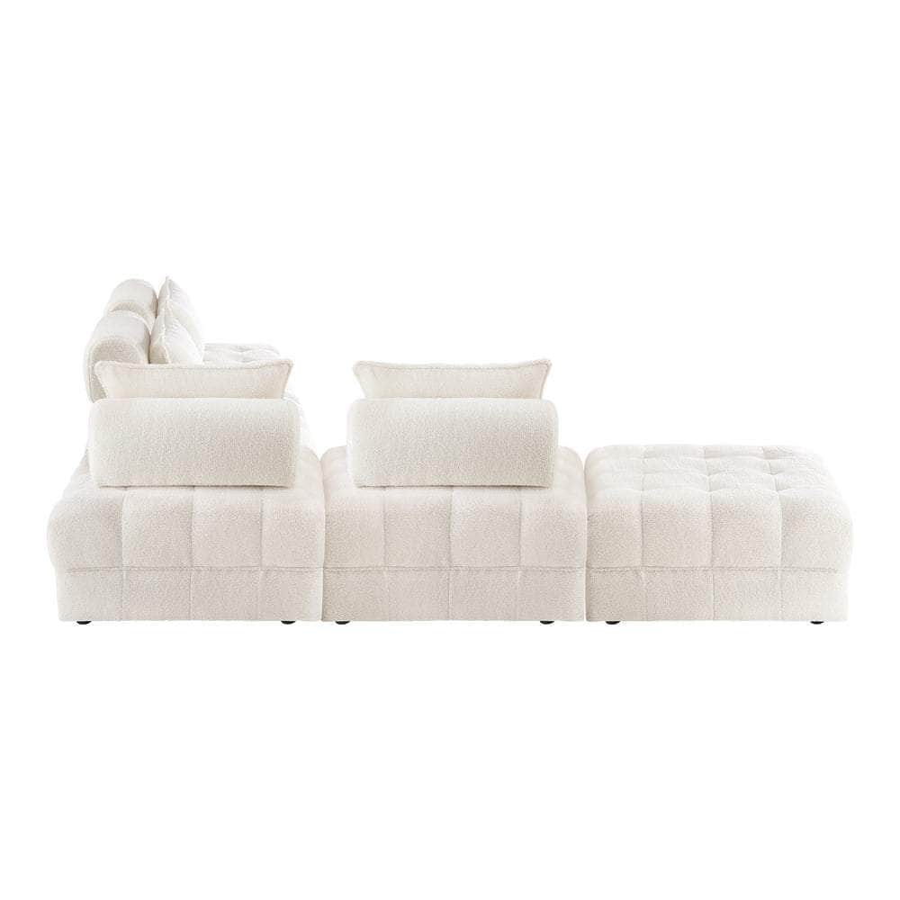 2-6 Seater Boucle Modular Sofa & Ottoman Set Armless White