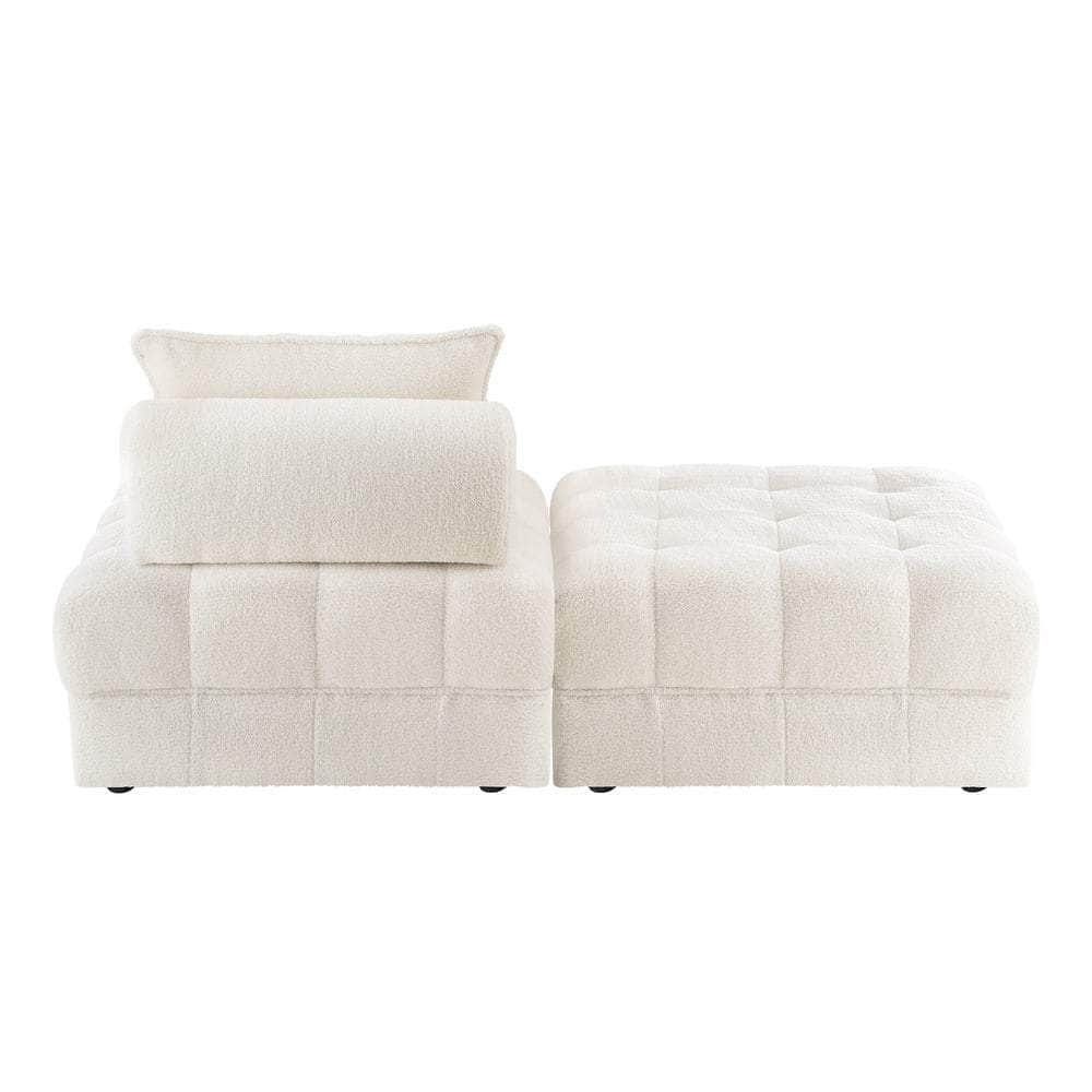 2-6 Seater Boucle Modular Sofa & Ottoman Set Armless White