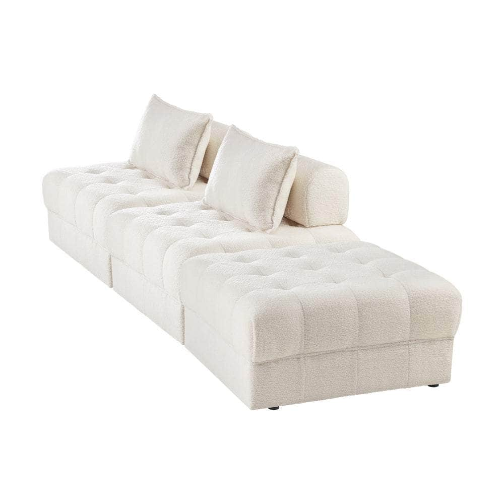 2-6 Seater Boucle Modular Sofa & Ottoman Set Armless White