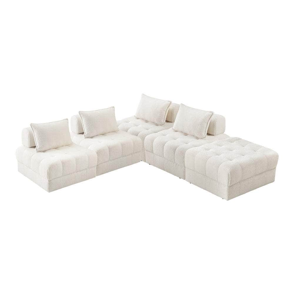 2-6 Seater Boucle Modular Sofa & Ottoman Set Armless White