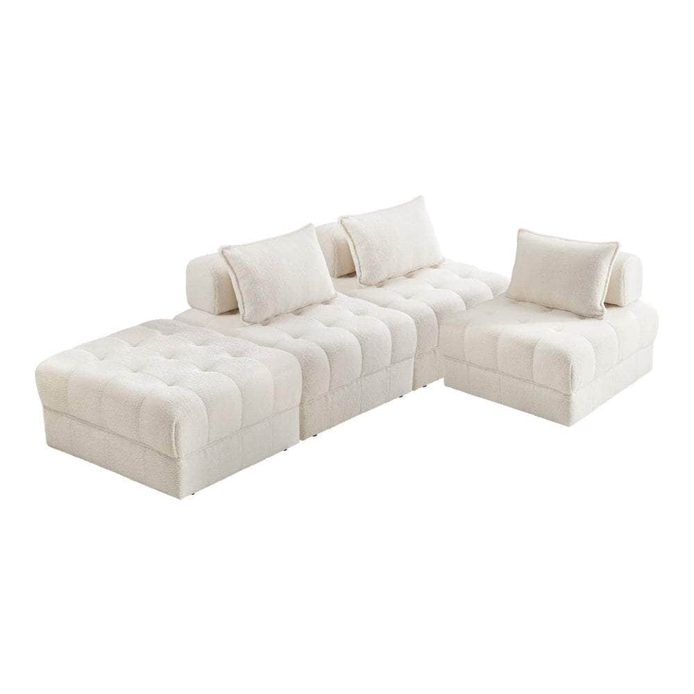 2-6 Seater Boucle Modular Sofa & Ottoman Set Armless White