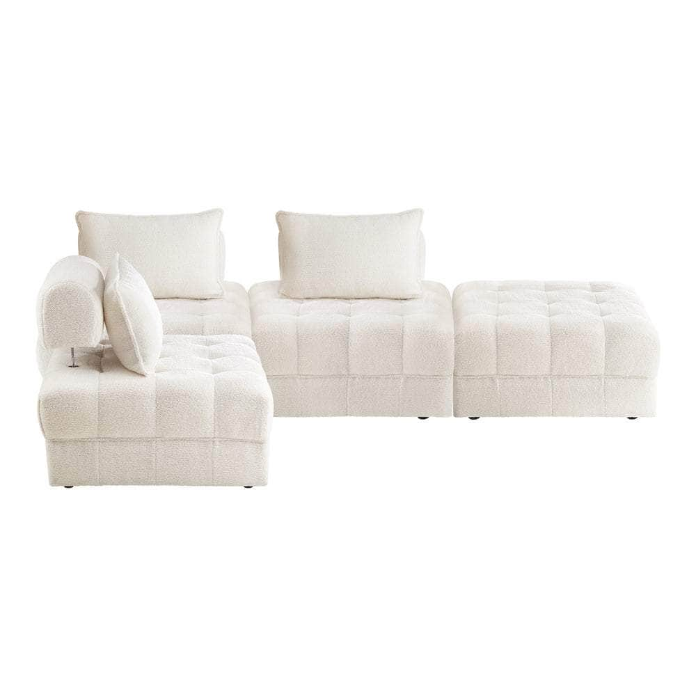 2-6 Seater Boucle Modular Sofa & Ottoman Set Armless White