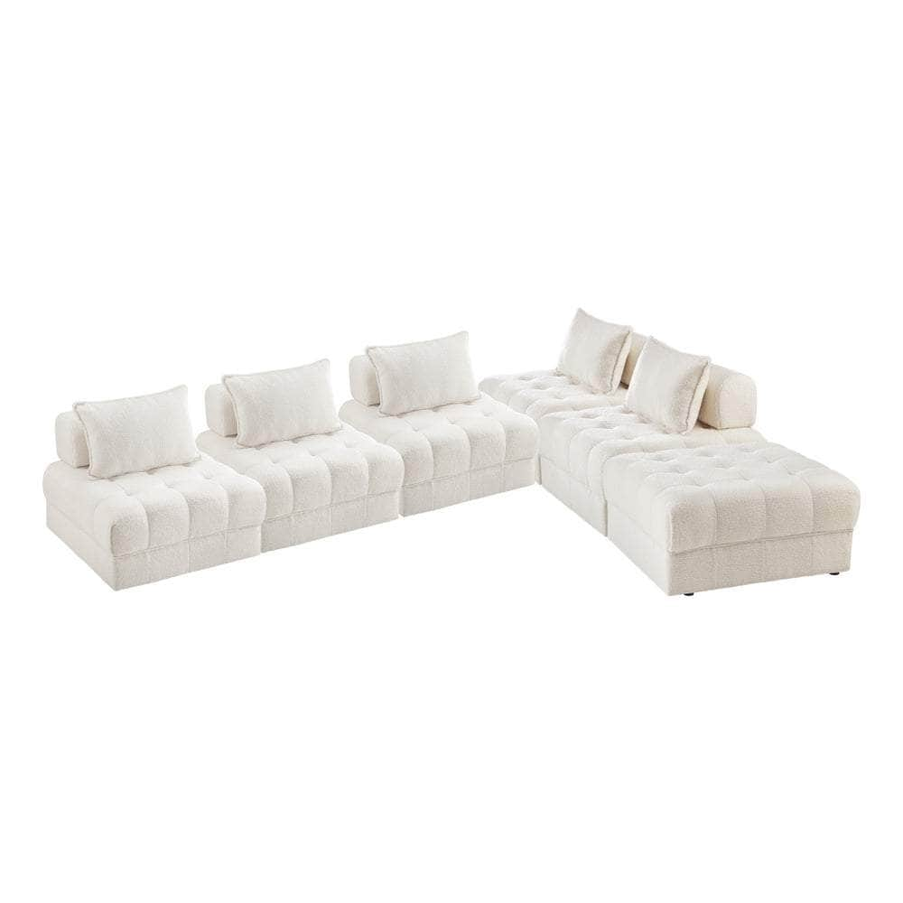 2-6 Seater Boucle Modular Sofa & Ottoman Set Armless White