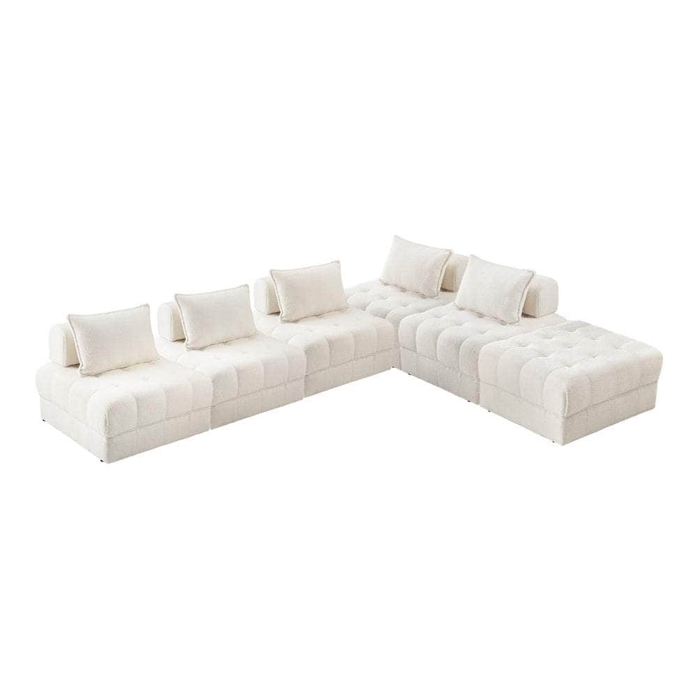 2-6 Seater Boucle Modular Sofa & Ottoman Set Armless White