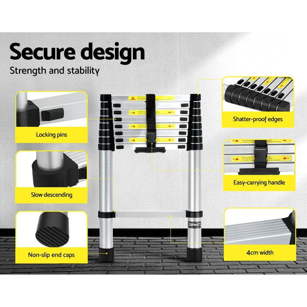 2.6M Telescopic Ladder Aluminium Extension Extendable Steps Adjustable Height