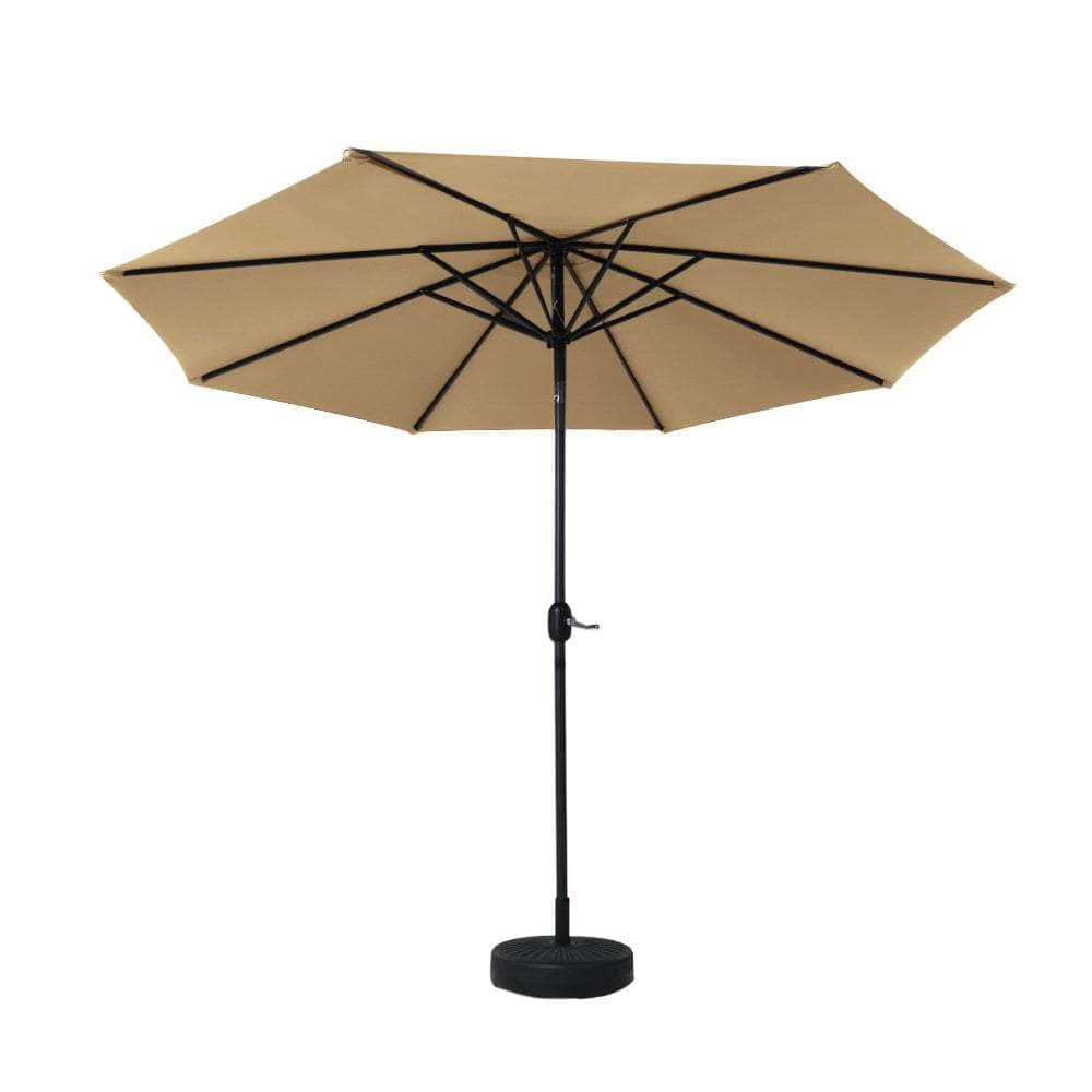 2.7m Outdoor Umbrella w/Base Pole Stand Garden Sun Beige