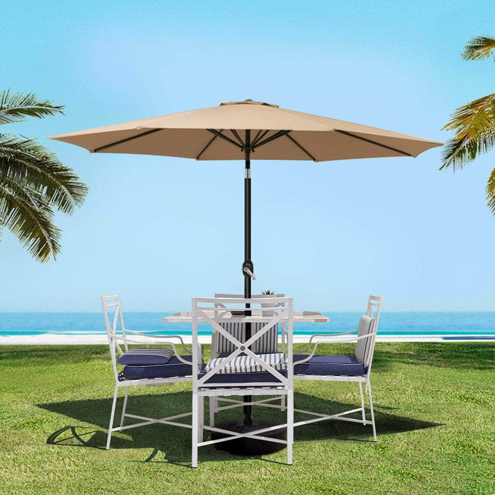 2.7m Outdoor Umbrella w/Base Pole Stand Garden Sun Beige