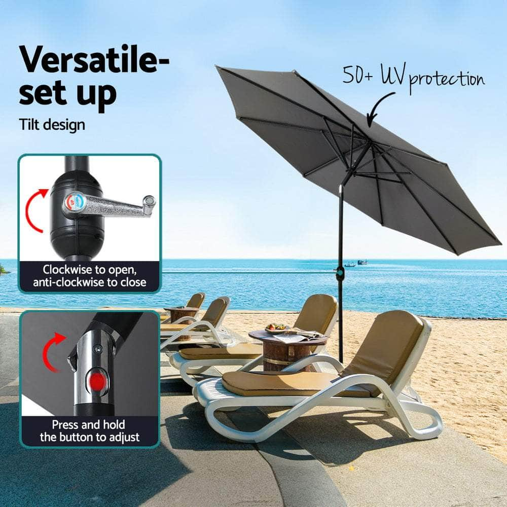 2.7M Outdoor Umbrella with Base - Charcoal