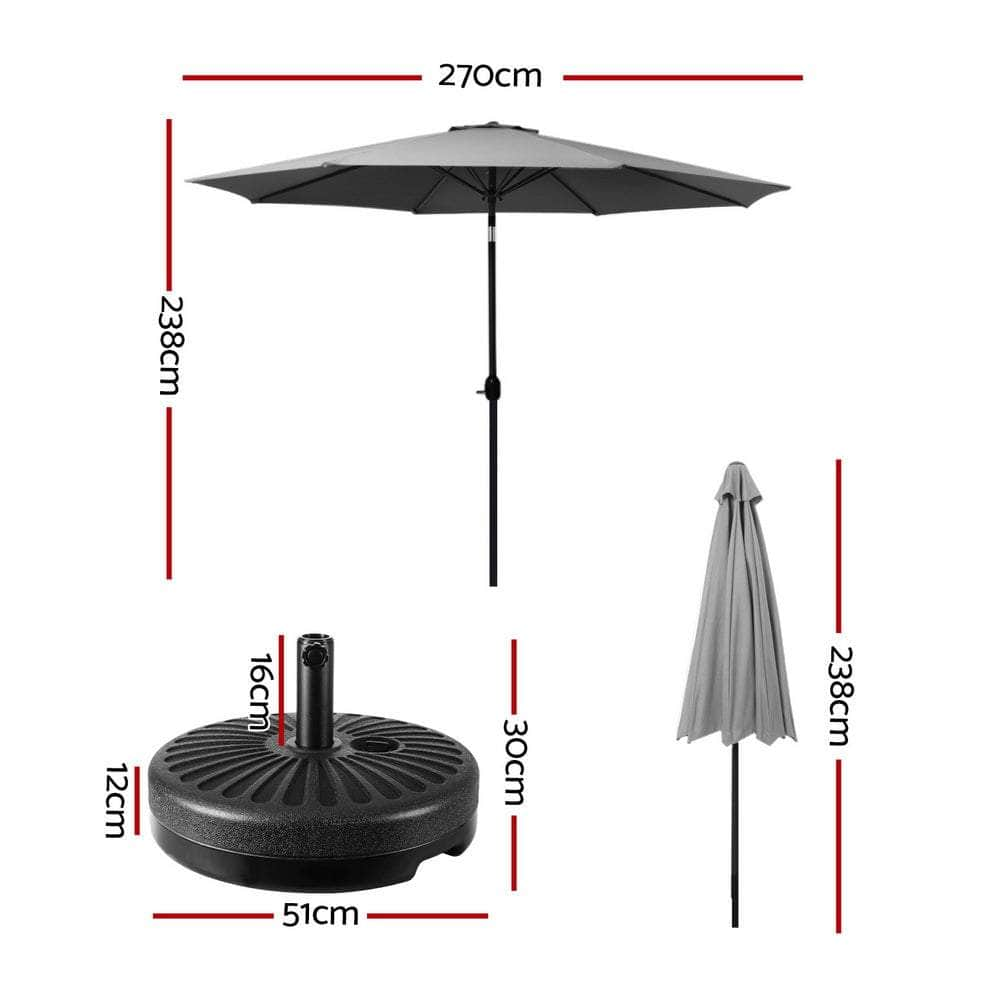 2.7M Outdoor Umbrella with Base - Charcoal