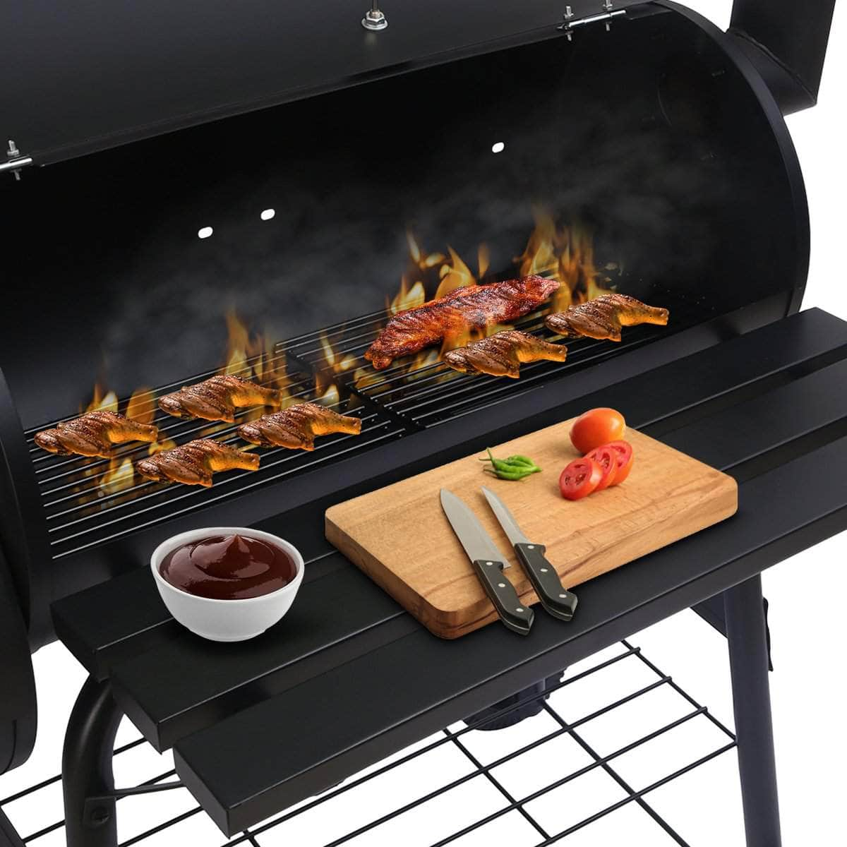 2-in-1 Outdoor Barbecue Grill & Offset Smoker