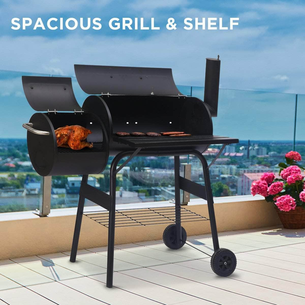 2-in-1 Outdoor Barbecue Grill & Offset Smoker