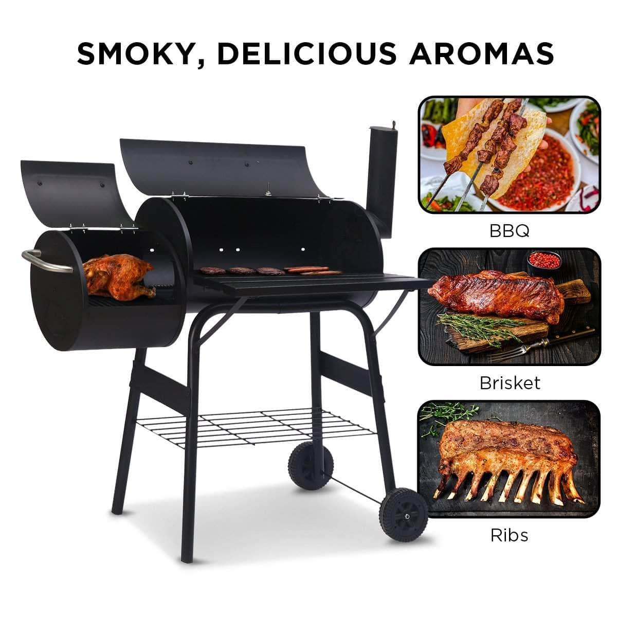 2-in-1 Outdoor Barbecue Grill & Offset Smoker