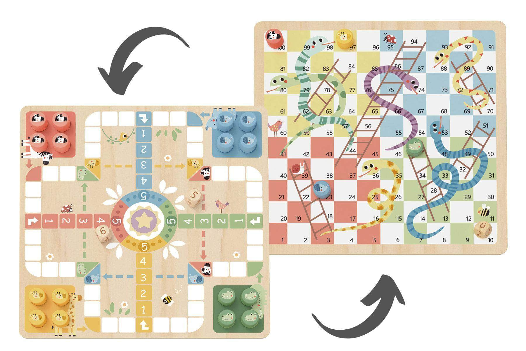 2 In 1 Wooden Board Game - Ludo, Snakes And Ladders