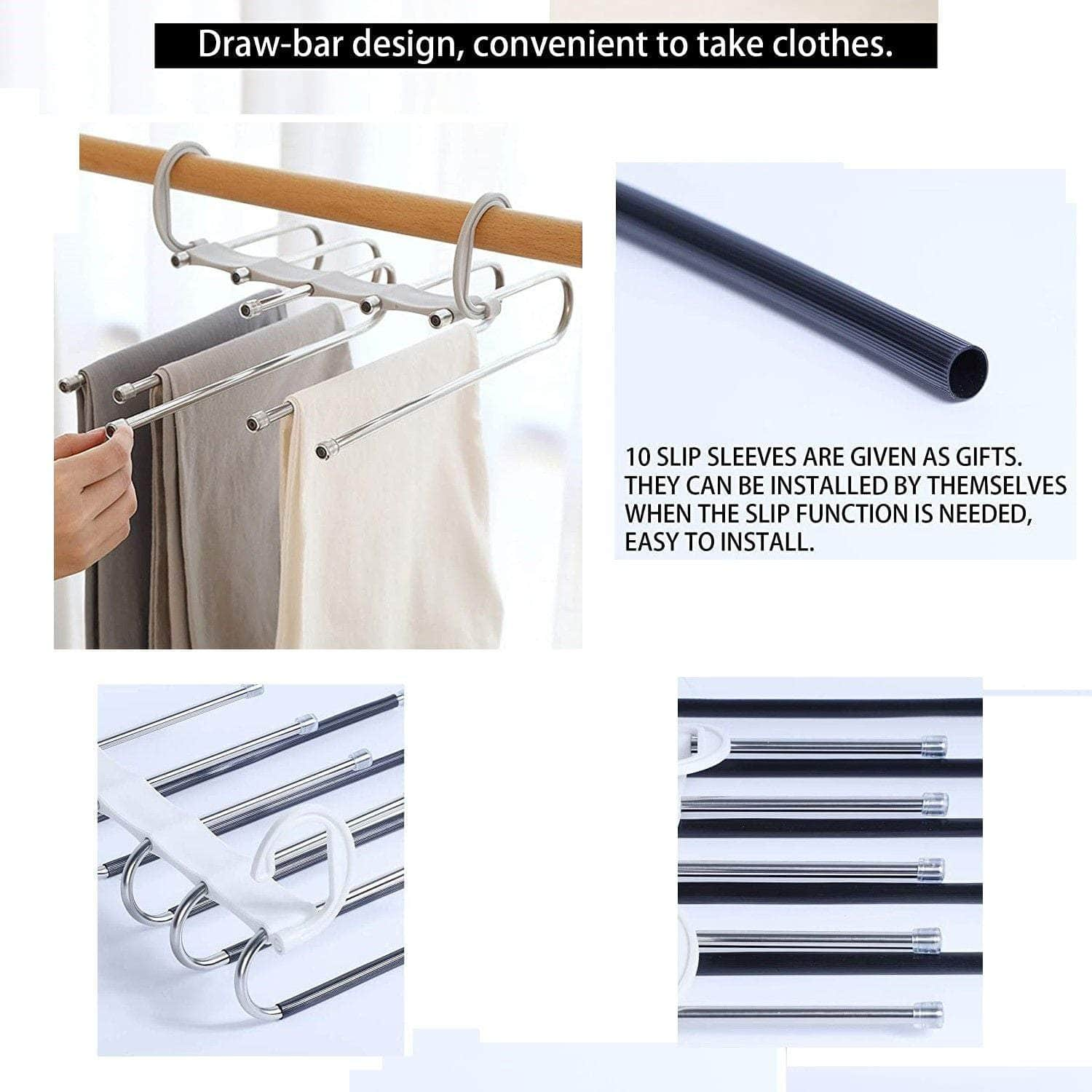 2 Pack Adjustable Multi-Layer Pants Hanger (5 In 1, White)