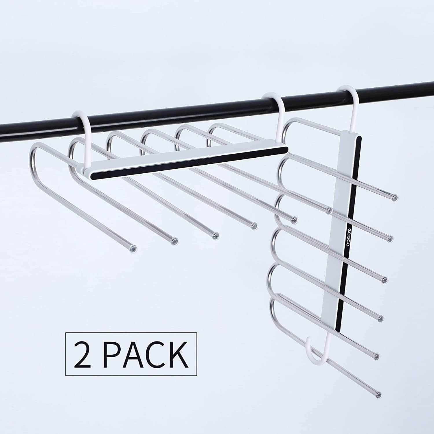 2 Pack Adjustable Multi-Layer Pants Hanger (6 In 1, White)