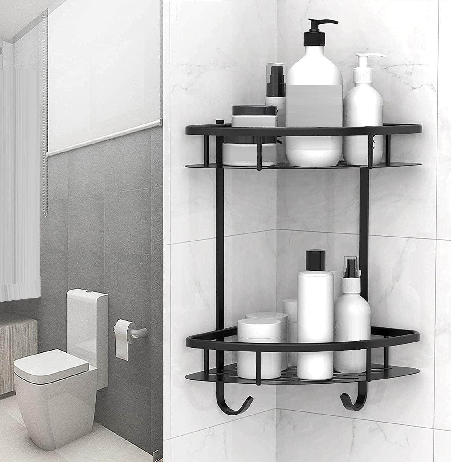 2 Pack Aluminum Adhesive Shower Caddy Corner Shelf Storage Rack For Bathroom