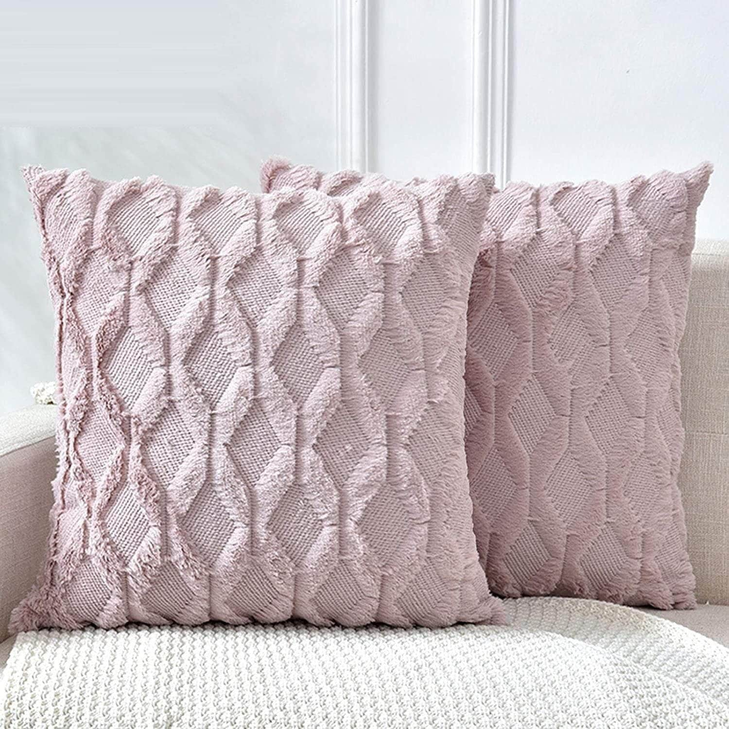 2 Pack Decorative Boho Throw Pillow Covers 45 X 45 Cm (White/Pink/Black)