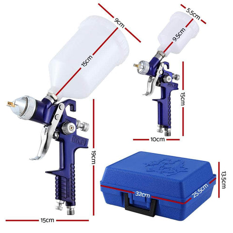 2PC HVLP Spray Gun Paint Gun Gravity Feed 0.8mm 1.4,mm Nozzles Included