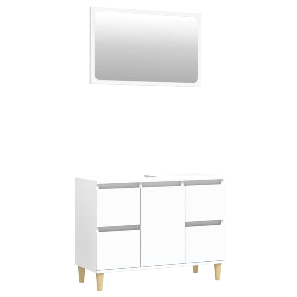 2 Pcs Bathroom Furnishings in Engineered White Wood