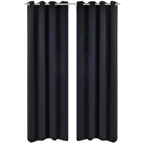 2 pcs Black Blackout Curtains with etal Rings