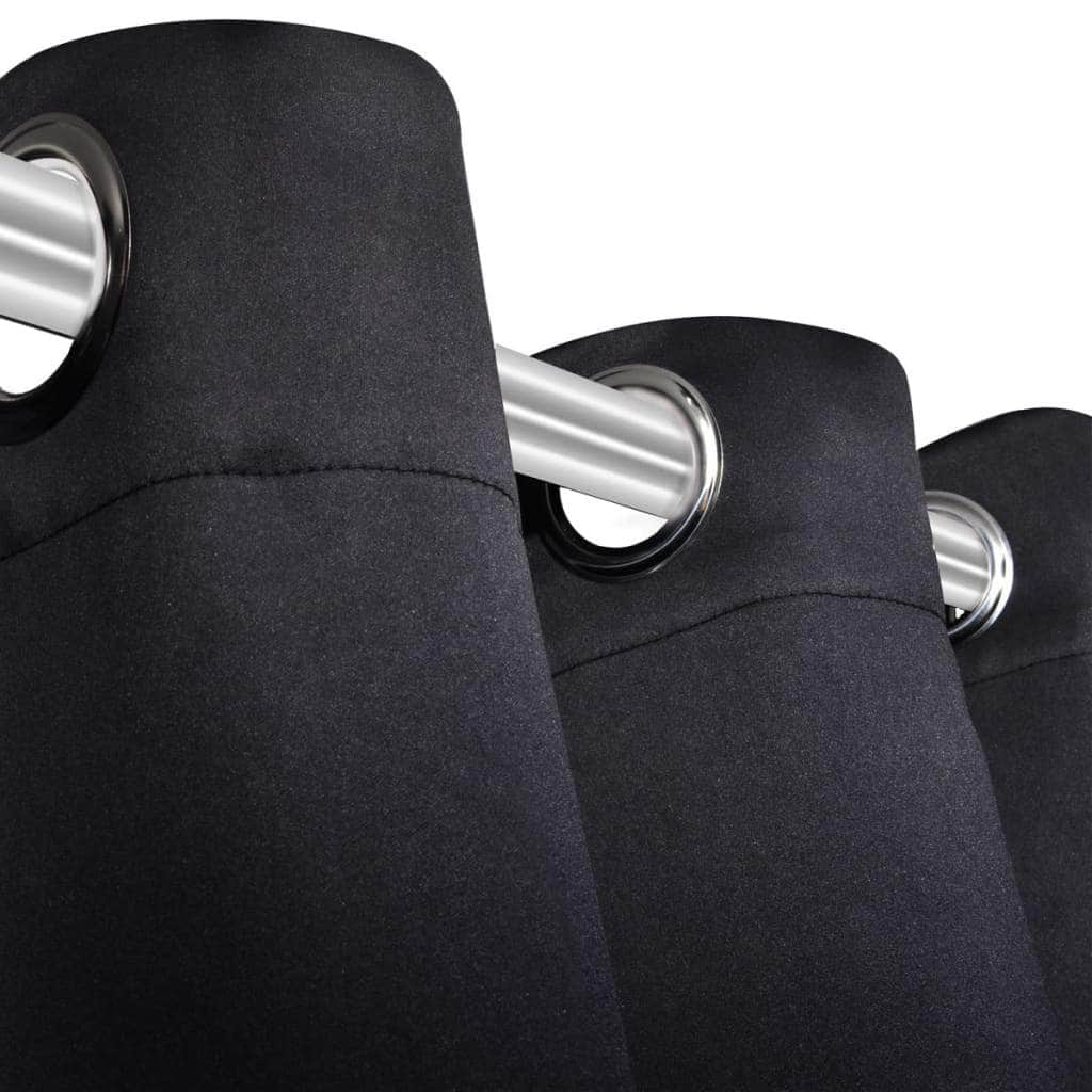 2 pcs Black Blackout Curtains with etal Rings