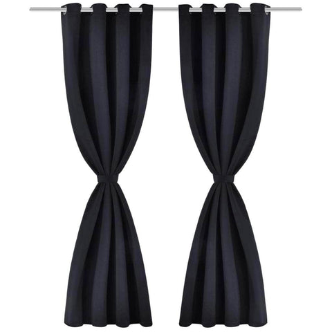 2 pcs Black Blackout Curtains with etal Rings