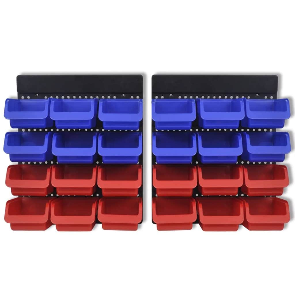 2 pcs Blue & Red Wall Mounted Garage Tool Organiser