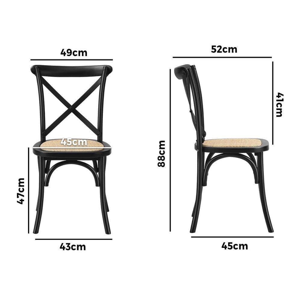 2 Pcs Dining Chair with Crossback Wooden Kitchen Black/Wood