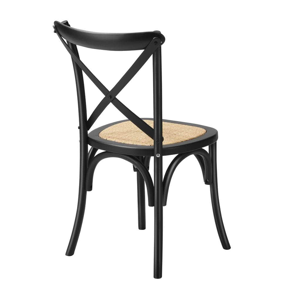 2 Pcs Dining Chair with Crossback Wooden Kitchen Black/Wood