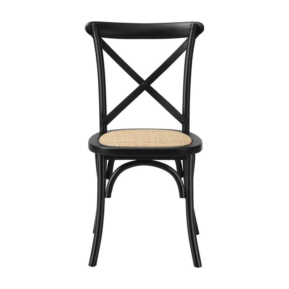 2 Pcs Dining Chair with Crossback Wooden Kitchen Black/Wood