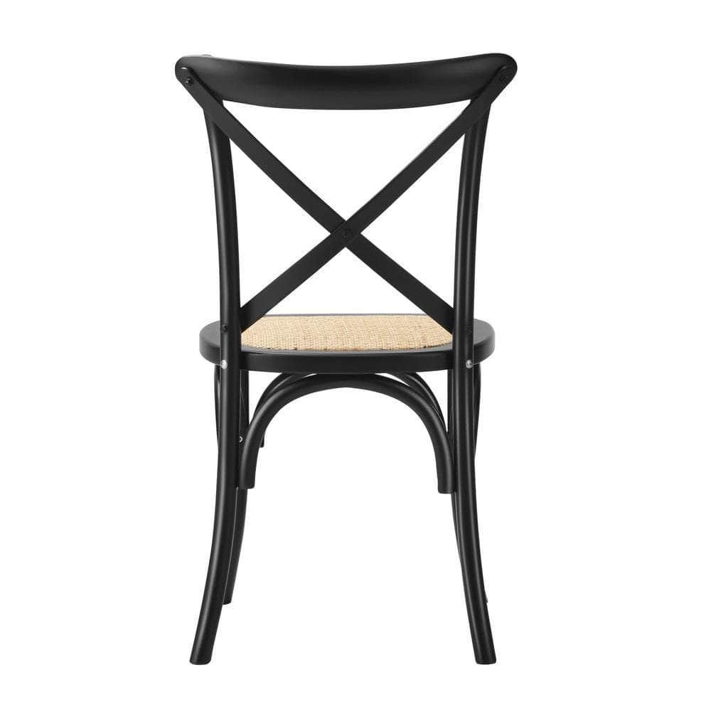 2 Pcs Dining Chair with Crossback Wooden Kitchen Black/Wood