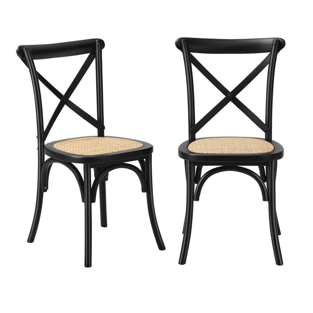 2 Pcs Dining Chair with Crossback Wooden Kitchen Black/Wood