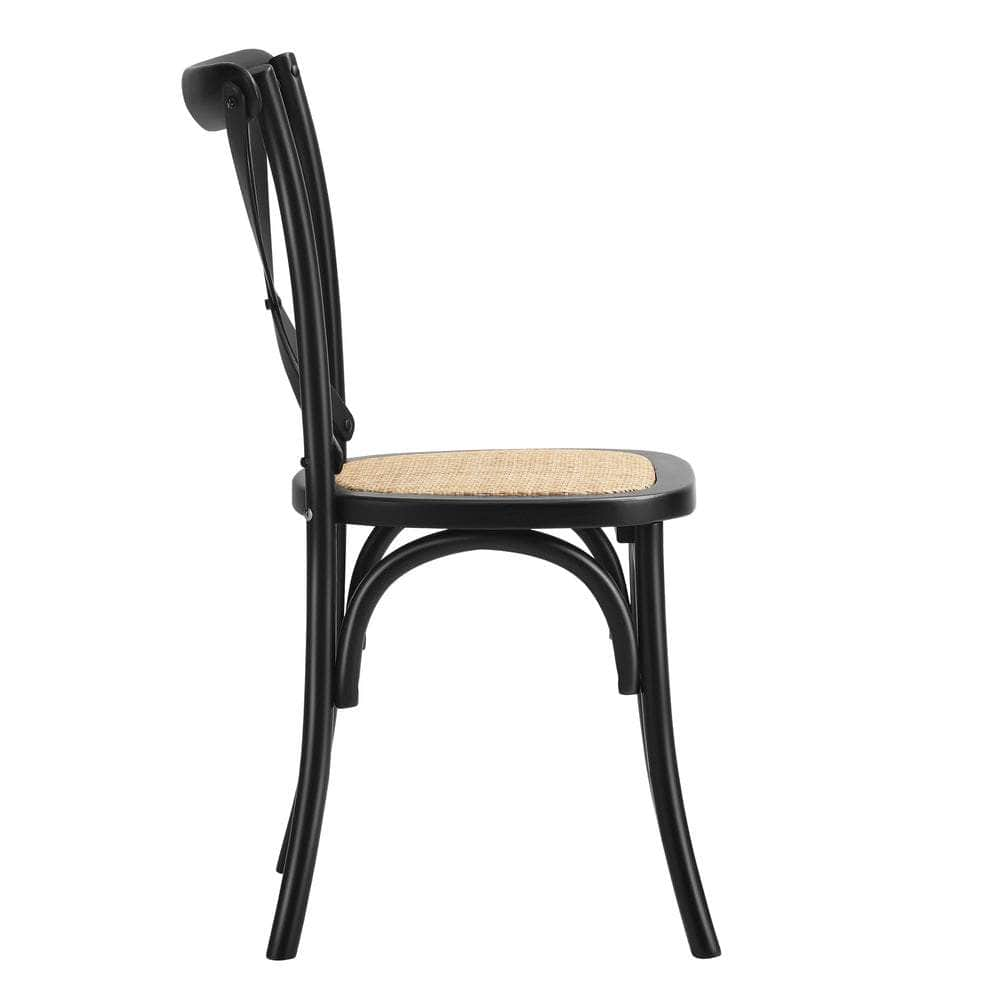 2 Pcs Dining Chair with Crossback Wooden Kitchen Black/Wood