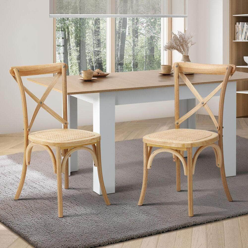 2 Pcs Dining Chair with Crossback Wooden Kitchen Black/Wood