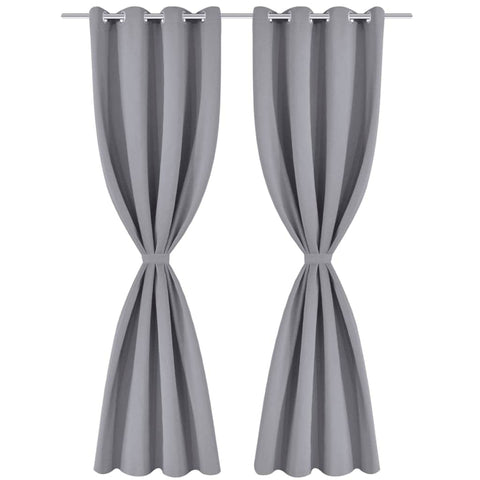 2 pcs Grey Blackout Curtains with Metal Rings