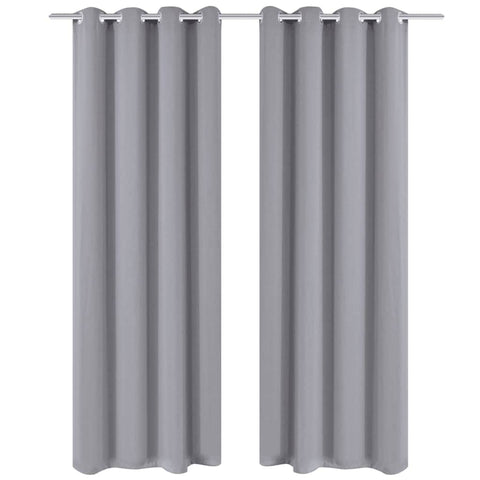 2 pcs Grey Blackout Curtains with Metal Rings