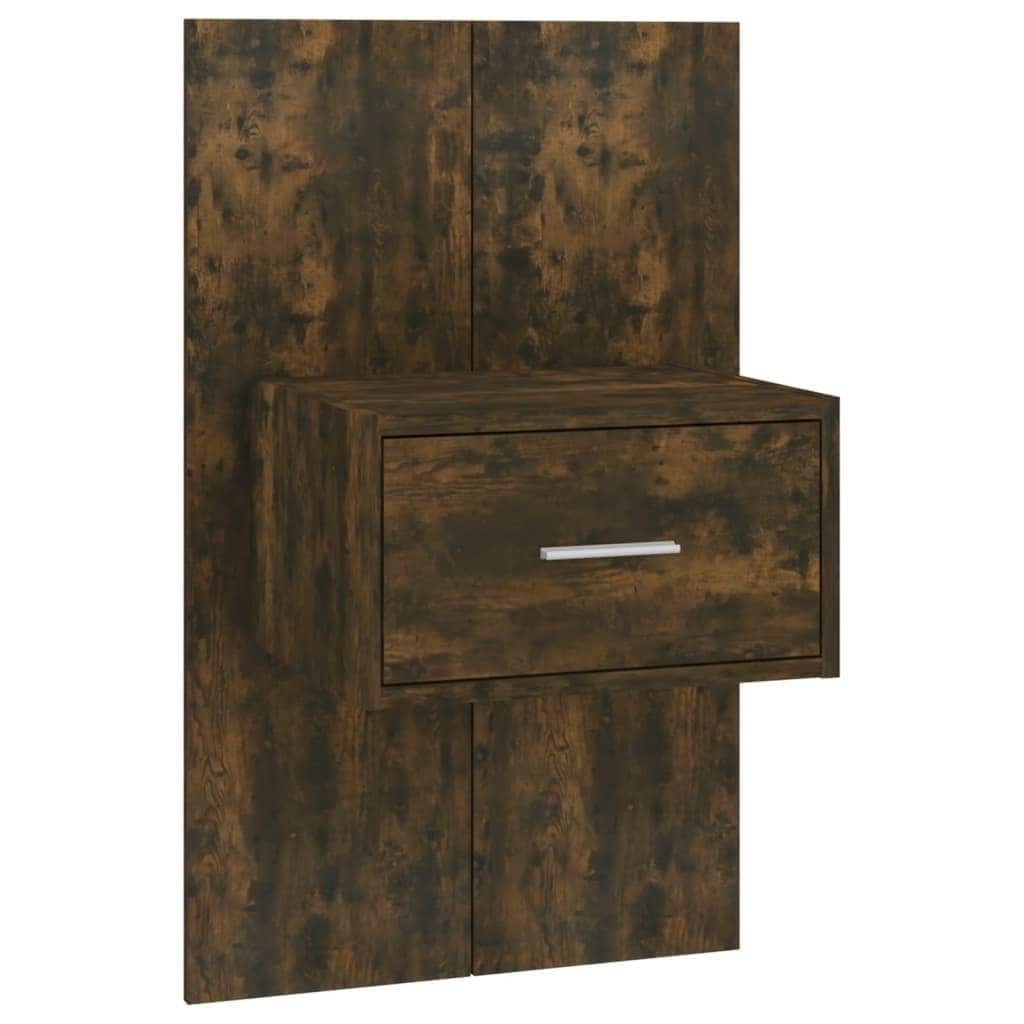 2 pcs Wall Bedside Cabinets Smoked Oak Engineered Wood